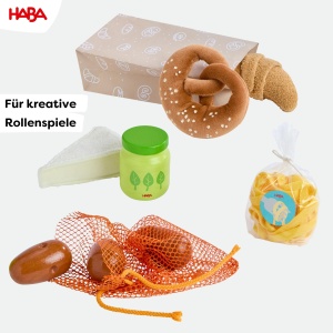 Cos de cumparaturi HABA Creative Play 2012304001 cu alimente din lemn si material textil - Img 3