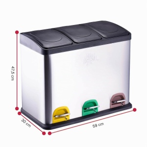 Cos de gunoi Dirt Devil 3 x 15L, sistem de reciclare, inox, cu capac cu inchidere lenta - Img 2