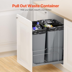 Cos de gunoi retractabil VEVOR 50 Qt x2, cu sistem Soft-Close, gri - Img 2