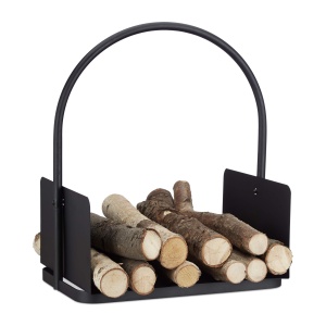 Cos de lemne Relaxdays, metalic, negru, 46x40x30 cm, cu maner