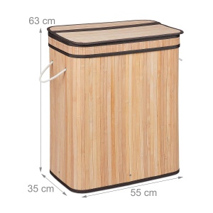 Cos de rufe Relaxdays, bambus, 3 compartimente, 90 litri, cu capac - Img 4