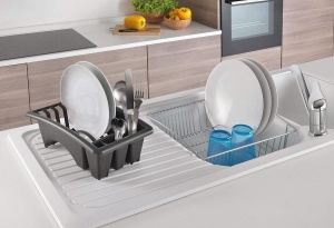 Cos de spalat Metaltex 325026068, 35x30 cm, cu suport tacamuri si abtropitoare, argintiu - Img 6