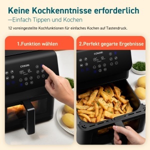 COSORI Airfryer, friteuza cu aer de 6.2 l cu fereastra de vizualizare si memento de agitare, friteuza cu aer 12 in 1, friteuza cu 85% mai putina grasime, 50 de retete, 55% economie de energie, curatare usoara - Img 2