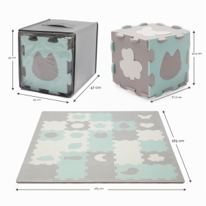 Covor de joaca Kinderkraft LUNO SHAPES, 185 x 165 cm, impermeabil, mint - Img 9