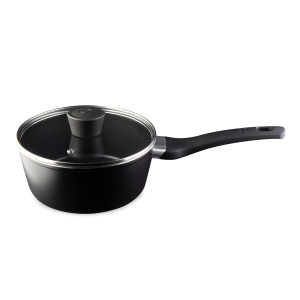 Cratita MasterChef cu capac de sticla, oale de gatit cu inductie de 20 cm, oala pentru paste, oala pentru supa, cratita din aluminiu negru, acoperita, inductie pentru oala, tigai potrivite pentru toate aragazurile, rezistente la zgarieturi