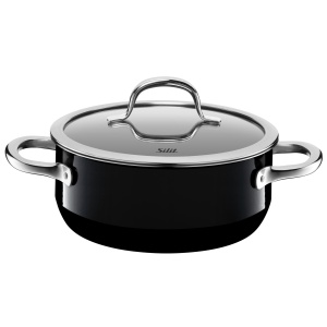 Cratita neagra Silit Passion 20cm, capac sticla, caserola 2.4l, ceramica functionala Silargan, inductie oala, negru