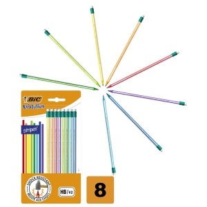 Creion BIC Evolution Streifen cu Radiergummi, HB, 8 Culori - Img 2