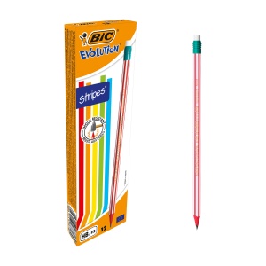 Creion BIC Evolution Stripes, 12 Bleistifte, HB, Bruchsichere Mine, Culoare Diversa