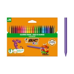 Creion cerat BIC Kids Plastidecor, 24 culori, inclusiv auriu si argintiu