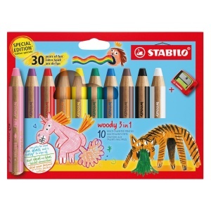 Creion colorat STABILO woody 3 in 1 - Buntstift, Wasserfarbe si Wachsmalcreide