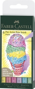 Creion cu tus Faber-Castell Pitt Artist Pen Brush Pastel, 6 culori, rezistent la apa