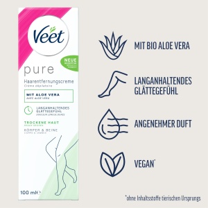 Crema de indepartare a parului Veet Pure pentru corp, brate si picioare, 100 ml, pentru piele uscata - Img 2