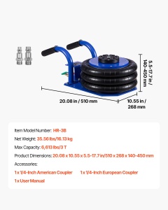 Cric pneumatic VEVOR HR-3B 3 t cu 6 tevi de otel, inaltime max. 45 cm - Img 7