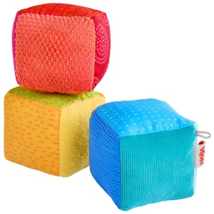 Cuburi senzoriale HABA Klangtrio pentru bebelusi, 3 cuburi colorate, joc de motricitate