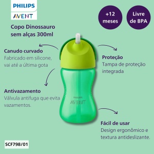 Cupa cu pai Philips AVENT SCF79801, din silicon, verde, cu capac si manere ergonomice - Img 3