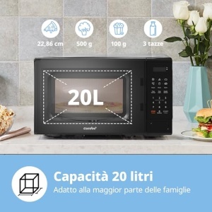 Cuptor cu microunde digital COMFEE 700W 20L 6 meniuri presetate gatit expres 11 niveluri de putere dezghetare functie de memorie - negru - CM-E202CCBK - Img 2