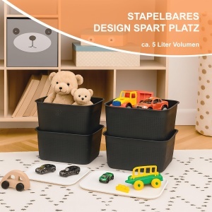 Cutie de depozitare Relaxdays 6 buc, capacitate 5 L, cu capac, plastic, negru - Img 3