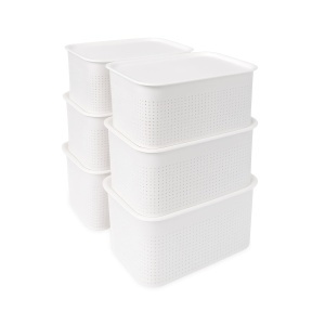 Cutie de depozitare Relaxdays 6 bucati, 5 L, alba, cu capac, 13x26,5x19 cm