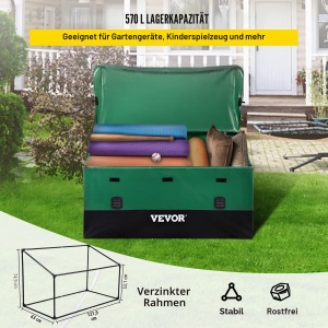 Cutie de depozitare VEVOR 660L pentru exterior, 155x63x75 cm, impermeabila, verde si negru - Img 5