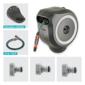 Cutie de furtun de perete Gardena RollUp M 20 m: Irigare flexibila pentru gradini de dimensiuni medii, tambur de furtun pivotant, cu suport de perete, piese de sistem si pulverizator incl. furtun Gardena de 20 m (18612-20) - Img 7