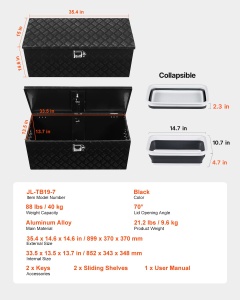 Cutie de unelte din aluminiu VEVOR, 899x370x370 mm, capacitate 40 kg, negru - Img 7