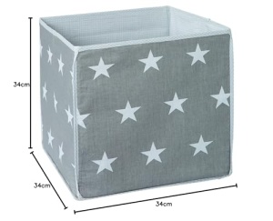 Cutie depozitare jucarii roba Little Stars, 34x34x34 cm, gri inchis, model stele albe - Img 4