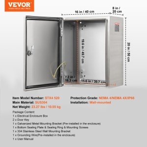 Cutie Electrica VEVOR SP-B3-504020, 50x40x20 cm, Otel Inoxidabil, IP66 - Img 7