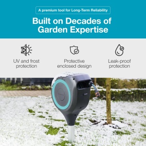 Cutie pentru furtun de gradina Gardena RollUp M, 20 m, turcoaz, cu suport metalic - Img 5