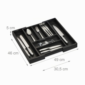 Cutie pentru tacamuri extensibila Relaxdays, bambus, 5-7 compartimente, negru - Img 2