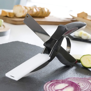 Cutit de Bucatarie InnovaGoods 2-in-1 cu Mini-Placa de Taiat, Ergonomic, NegruGri - Img 2