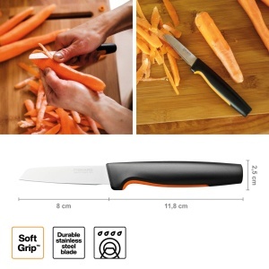 Cutit de curatat Fiskars Functional Form, lama 8 cm, ergonomic, inox, argintiunegruportocaliu - Img 2