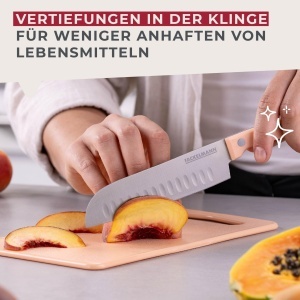 Cutit Santoku Fackelmann 23 cm, lama din otel inoxidabil, maner ergonomic apricot - Img 6
