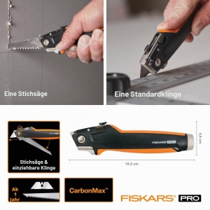 Cutit universal Fiskars CarbonMax 18,5 cm, cu metallsaga, negruorange - Img 2