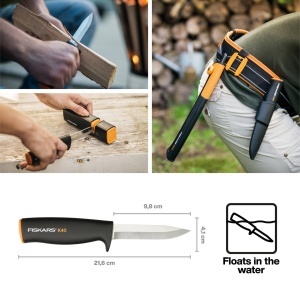 Cutit universal Fiskars K40 225 cm lama otel inoxidabil maner ergonomic negruportocaliu - Img 2