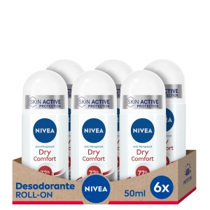Deodorant Roll-on NIVEA Dry Comfort 6 x 50 ml, Anti-Transpirant, 72h Protectie