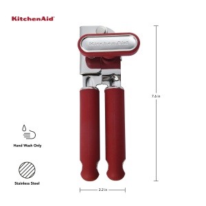 Deschizator de conserve si deschizator de sticle multifunctional KitchenAid Classic, usor de utilizat, roata de taiere din otel inoxidabil ascutita, manere ergonomice moi, rosu moale - Img 4