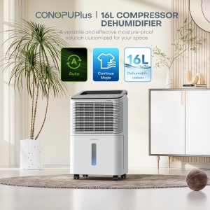 Dezumidificator CONOPUPlus 16L/zi, dezumidificator electric ultra-silentios, control central inteligent, mod AUTO, indicator luminos de umiditate, cronometru 24 de ore, dezumidificator de camera, mai eficient - Img 2
