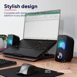 Difuzor PC Trust Arys 2.0 cu iluminare LED RGB, 12W (6W RMS), SET DE DIFUZOARE COMPACTE USB Operation, Control Volum, Mufa AUX de 3.5mm, Cutii Computer pentru Laptop - Negru - Img 5