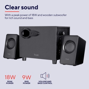 Difuzor pentru PC Trust Avora 21 cu subwoofer 18 W 9 W RMS difuzoare pentru computer dimensiuni compacte functionare prin USB mufa AUX de 35 mm set de - Img 2