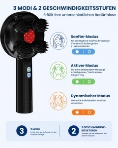 Dispozitiv de Masaj pentru Scalp COMFIER, 3 Moduri, 8 Capete din Silicon, Negru - Img 4