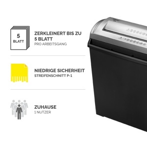 Distrugator documente Fellowes FS-5S 5 coli taiere fasii compact 11L negru - Img 2