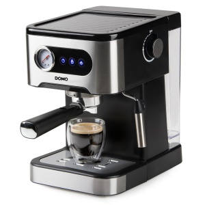 DOMO DO1138K Espressor cu manometru - 20 bar - cu bagheta de abur integrata - otel inoxidabil/negru