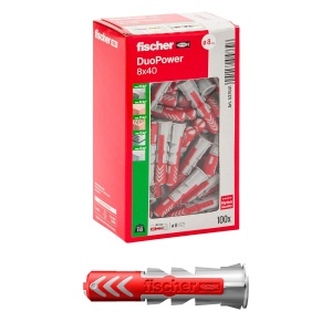 Dubluri Fischer DuoPower 8 x 40 mm, 100 bucati pentru pereti si gips-carton