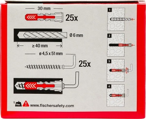 Dulie Fischer 25 Duopower, 6 x 30 mm, grirosu, pentru perete si gips-carton - Img 2