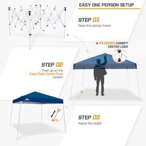 EAGLE PEAK 3x3m Cort pentru evenimente cu picioare inclinate Foisor in aer liber, Foisor pliabil impermeabil cu protectie UV 50+ pentru petrecere in gradina in camping, albastru inchis - Img 2