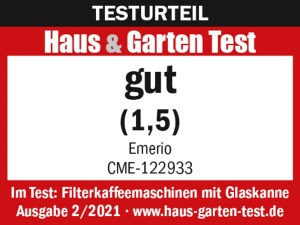 Emerio CME-122933, aparat de cafea cu filtru, 1,25 l pentru pana la 10 cani de cafea proaspata, filtru permanent detasabil, functie anti-picurare, vas de cafea din sticla, oprire automata, 1000 wati, negru/argintiu - Img 2