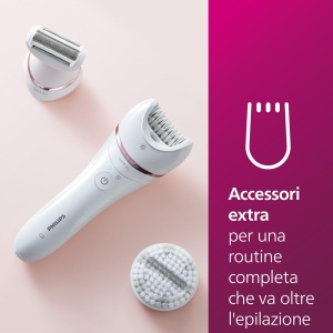 Epilator Philips seria 8000, epilator umed si uscat fara fir pentru picioare si corp, dispozitiv de indepartare a parului, cu 8 accesorii, aparat de ras, aparat de tuns par lung si dispozitiv de exfoliere corporala, (BRE735/00) - Img 5
