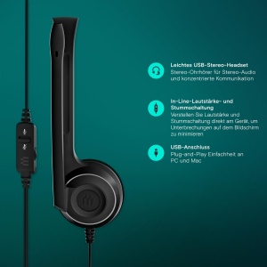 EPOS PC 8 Casti stereo cu fir USB cu microfon, casti cu fir, volum in linie, dezactivare sunet, reducere zgomot microfon, calitate inalta, pentru laptop, PC, Mac - Apeluri online - Img 4