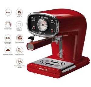 Espressor Ariete 1388 Cafe Retro Rosu 15 Bar 850W Compatibil Cafea Macinata si Paduri ESE - Img 2