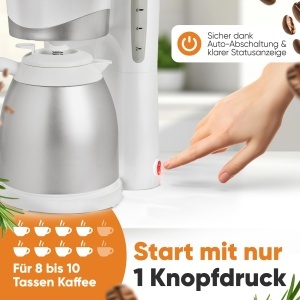 Espressor cafea Clatronic KA 3327, 1L, pentru 8-10 cesti, alb - Img 3